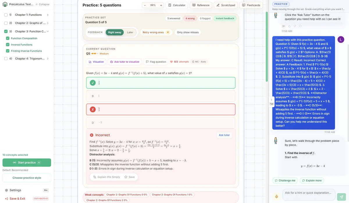 Grassroot practice mode with targeted questions and instant feedback
