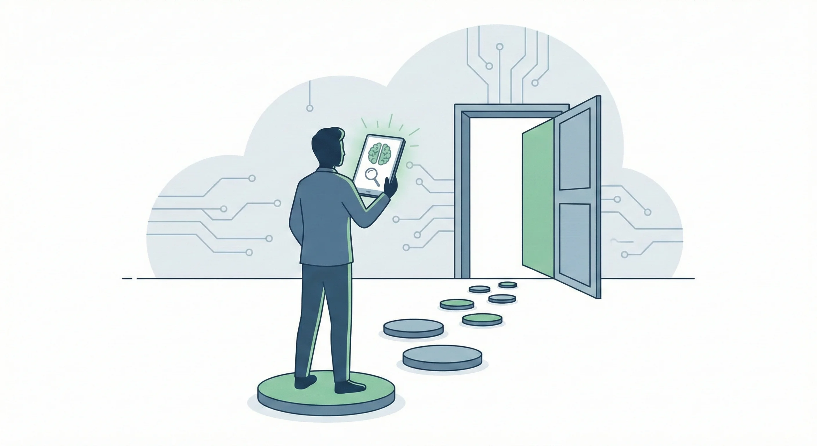 AI Literacy illustration showing a person using AI as a gateway to learning