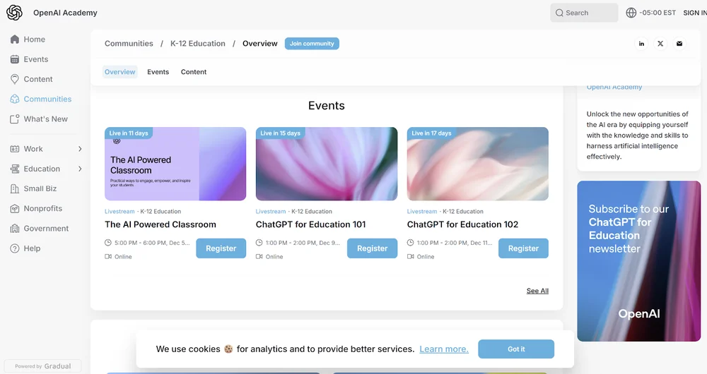OpenAI Academy K-12 Education events and resources for educators