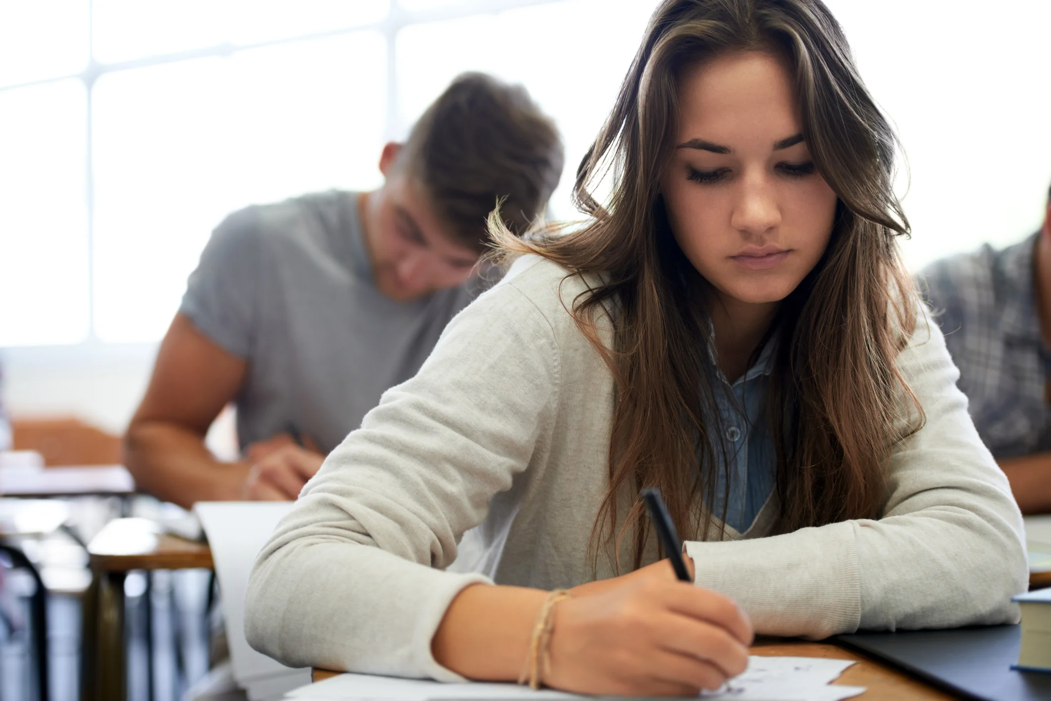 Student concentrating during an SAT-style exam
