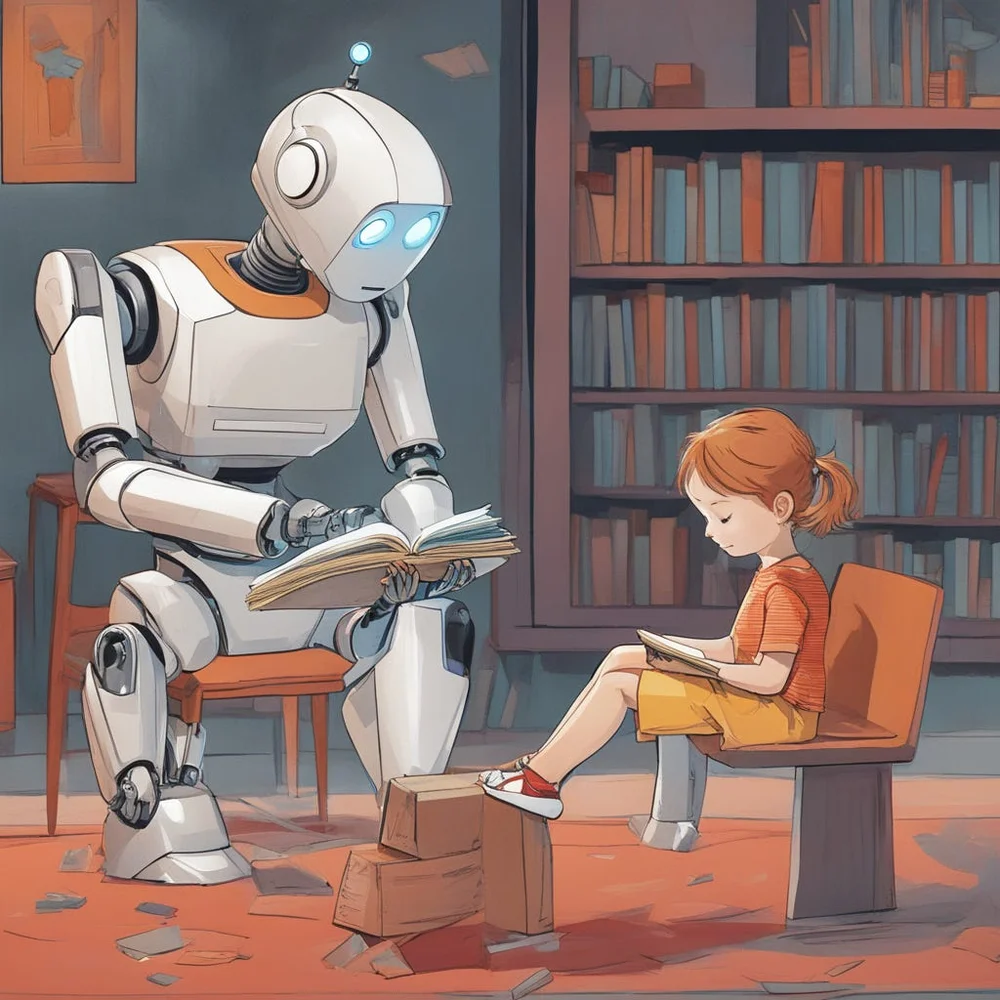 Robot tutor reading with a child in a library