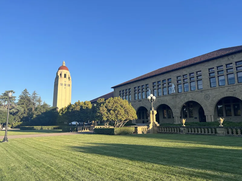 Stanford University campus with Hoover Tower in the background