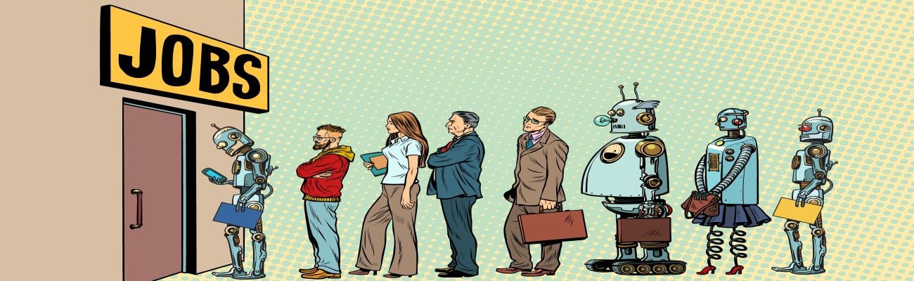 Professional working with AI technology in modern workplace