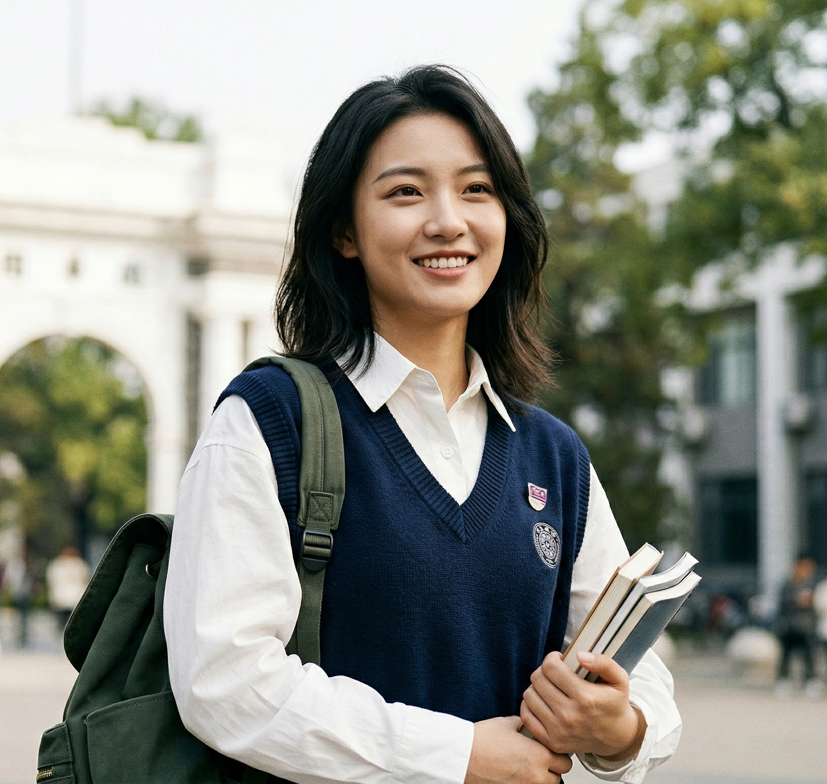 Student on campus with books