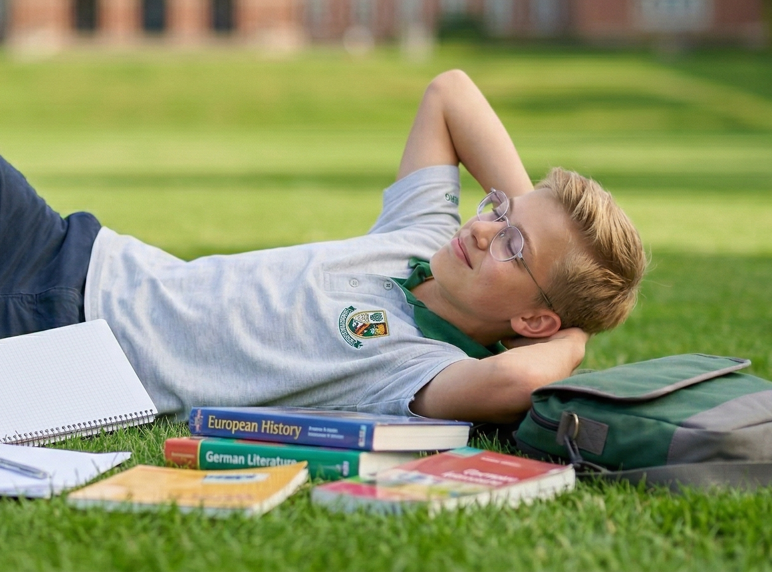 Student relaxing with textbooks