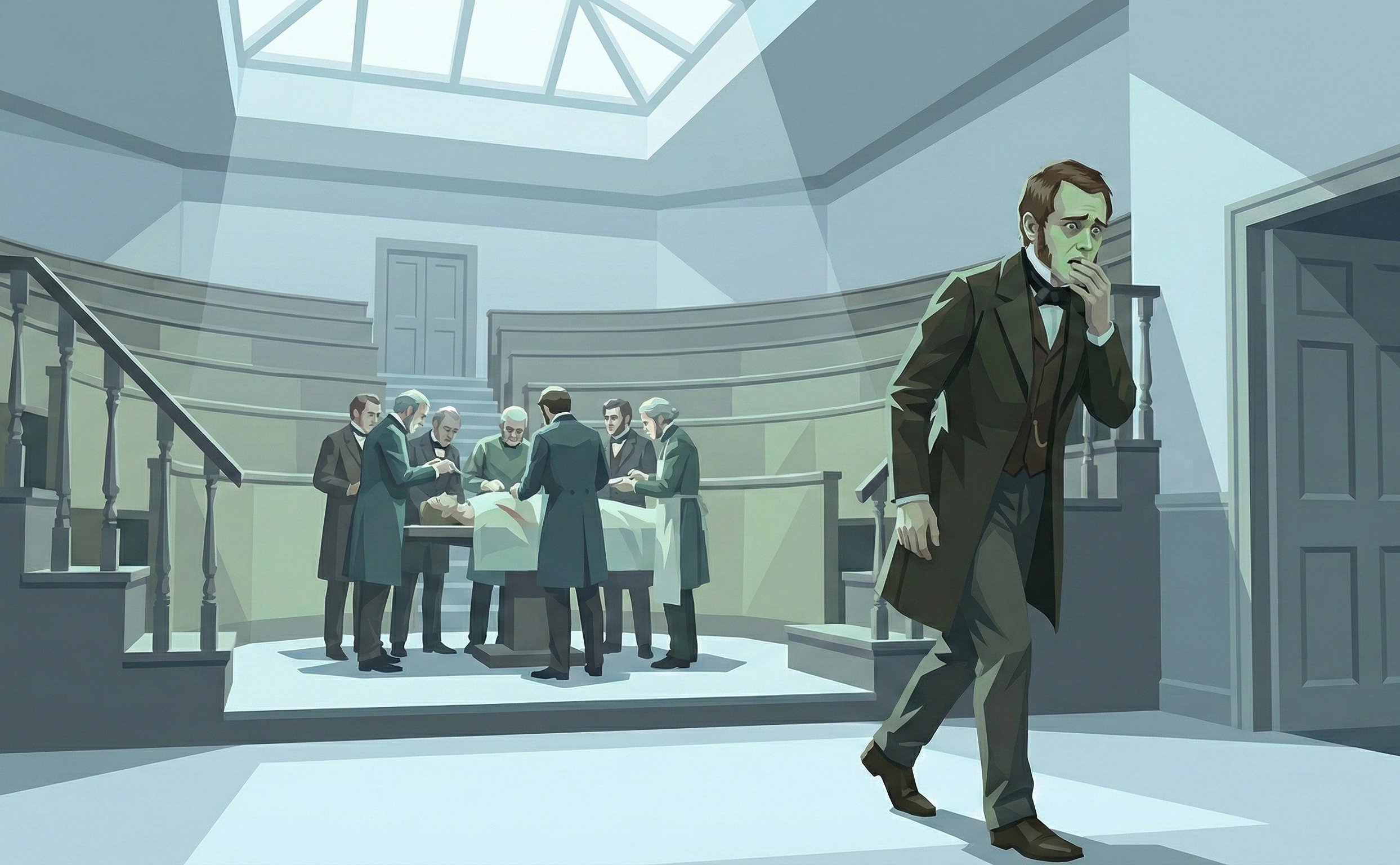 年轻的查尔斯·达尔文惊恐地走出爱丁堡手术室