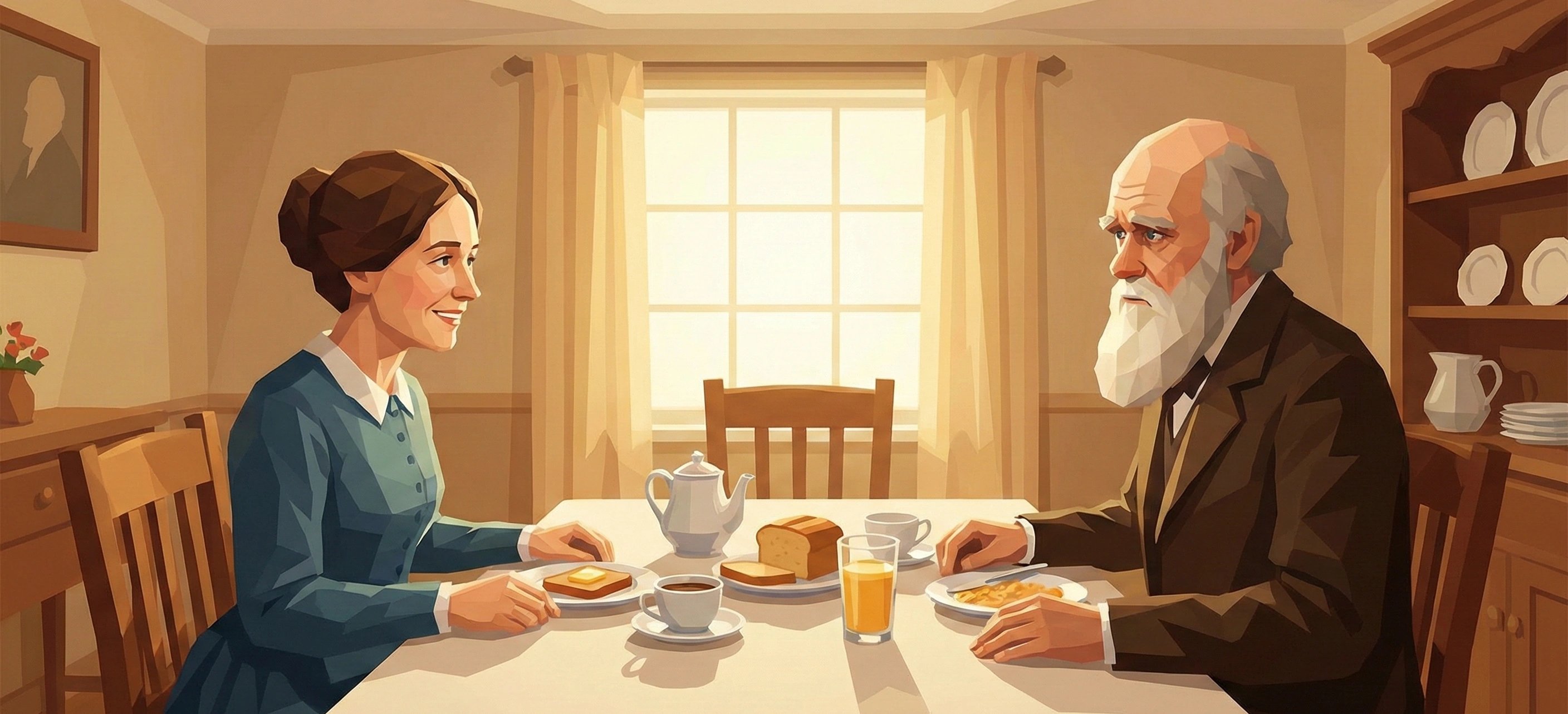 達爾文和艾瑪在早餐桌旁