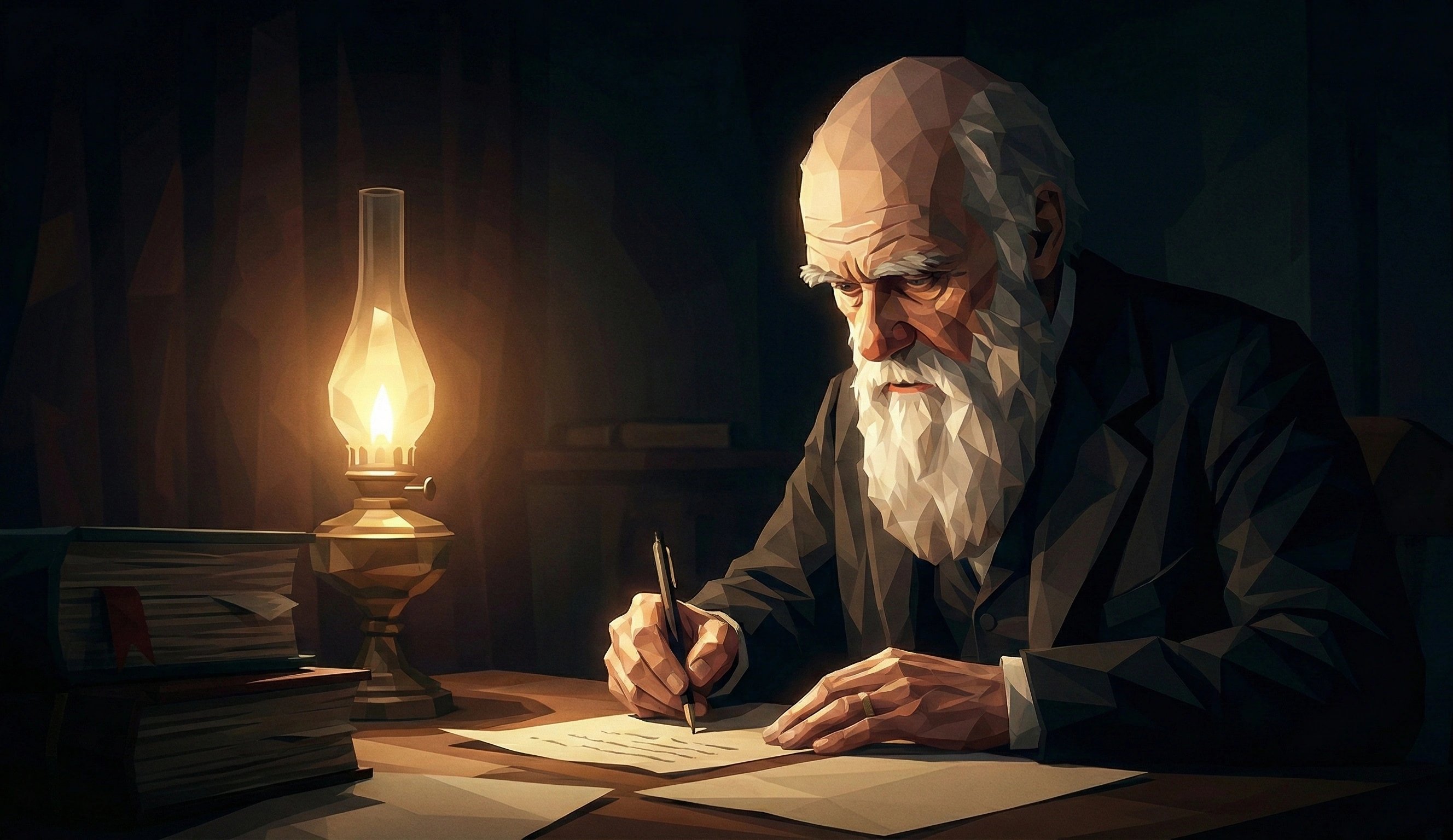 達爾文在燈下奮筆疾書