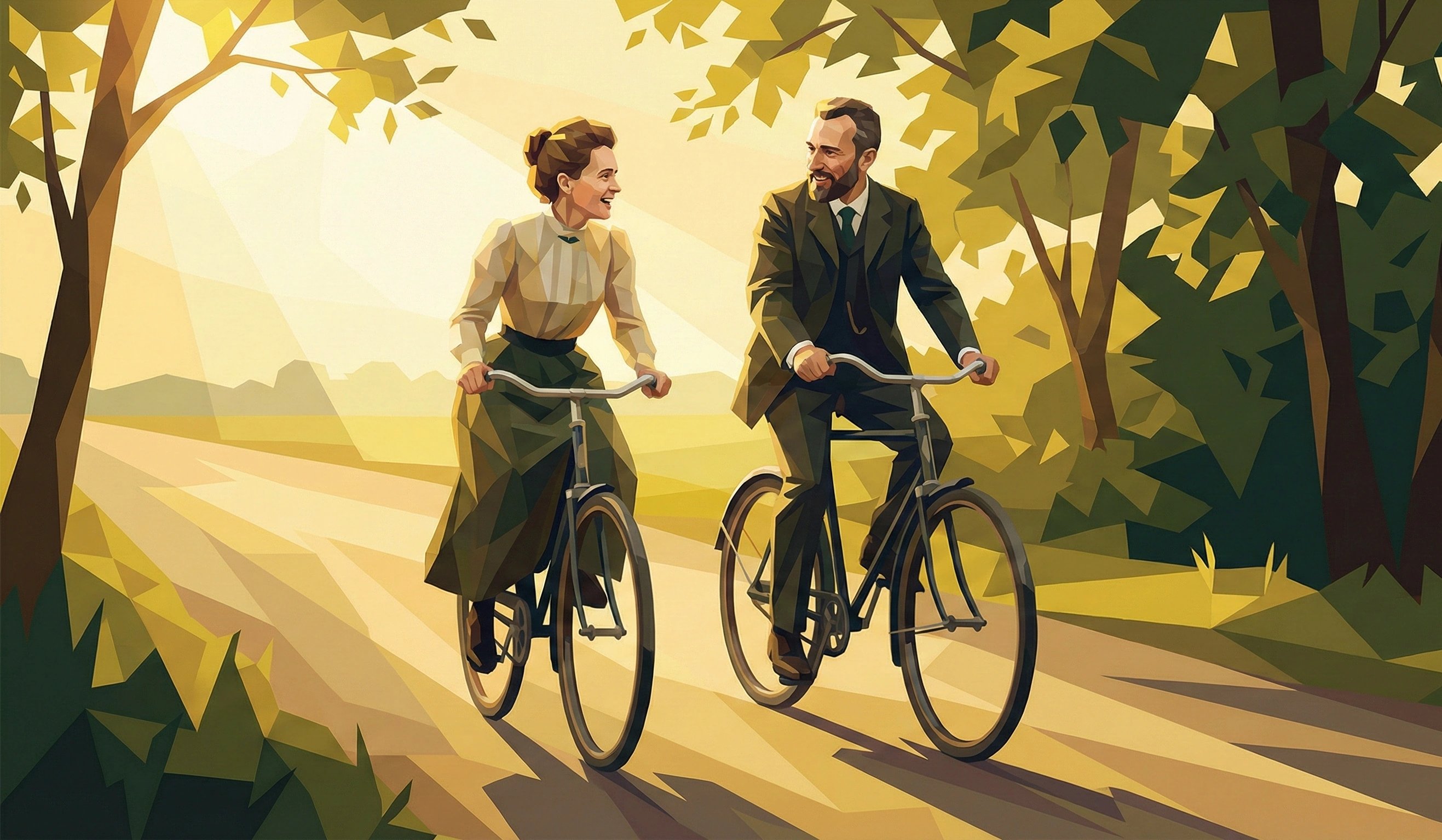 玛丽和皮埃尔在法国乡间骑自行车