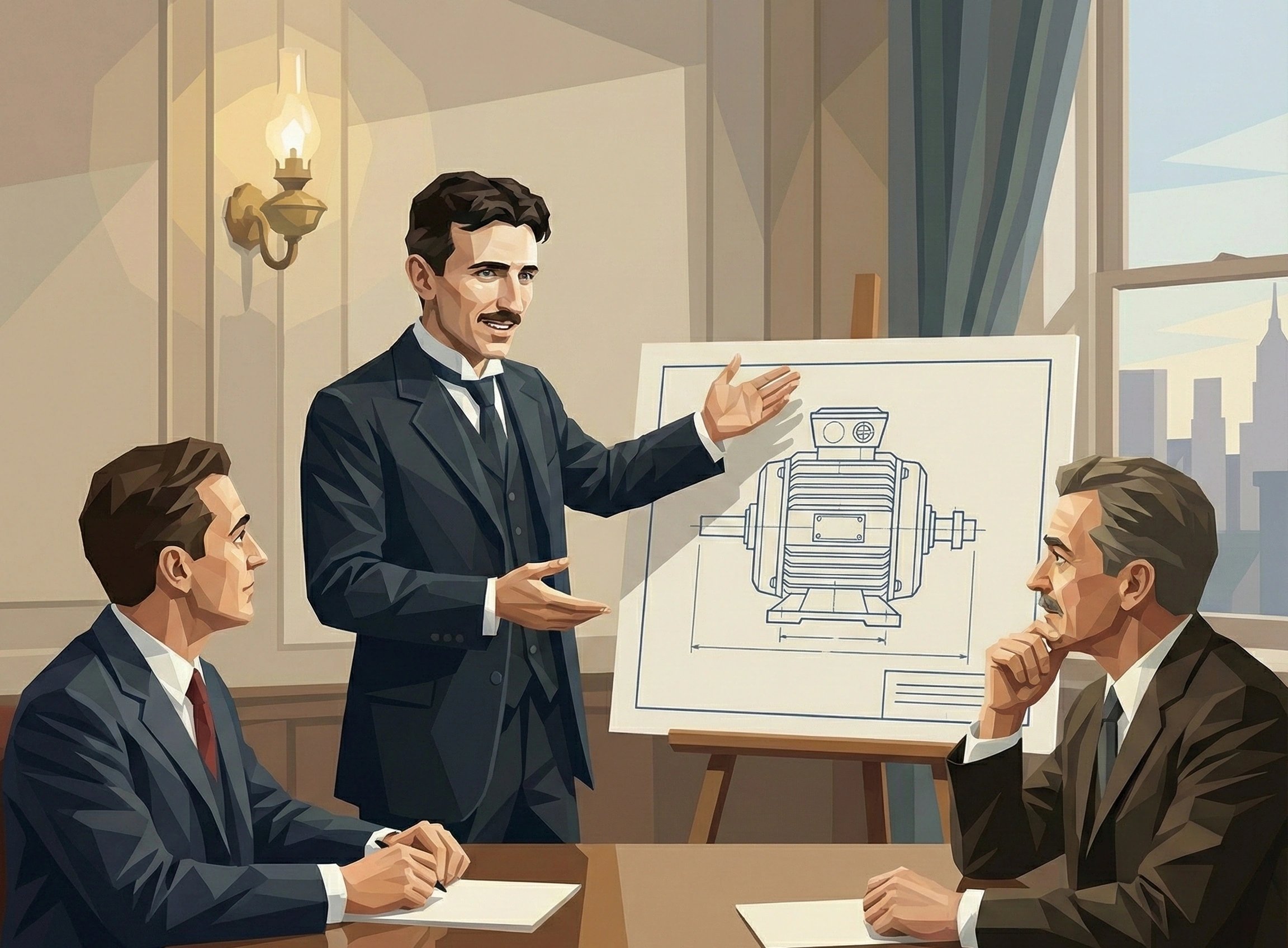 特斯拉向商人展示交流电电机设计