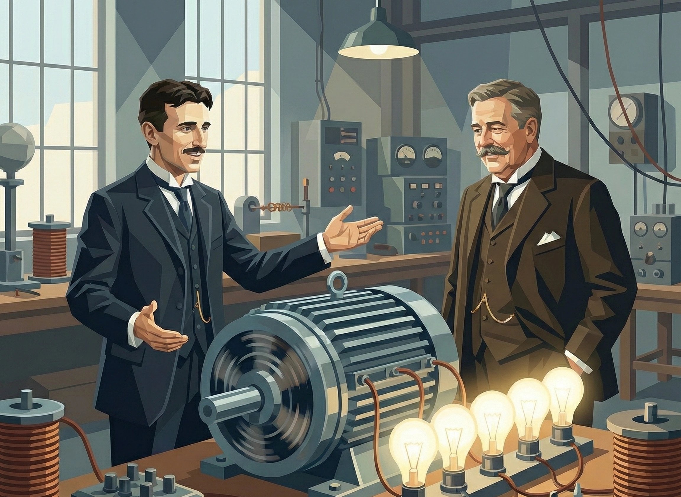 特斯拉向威斯汀豪斯展示交流电电机